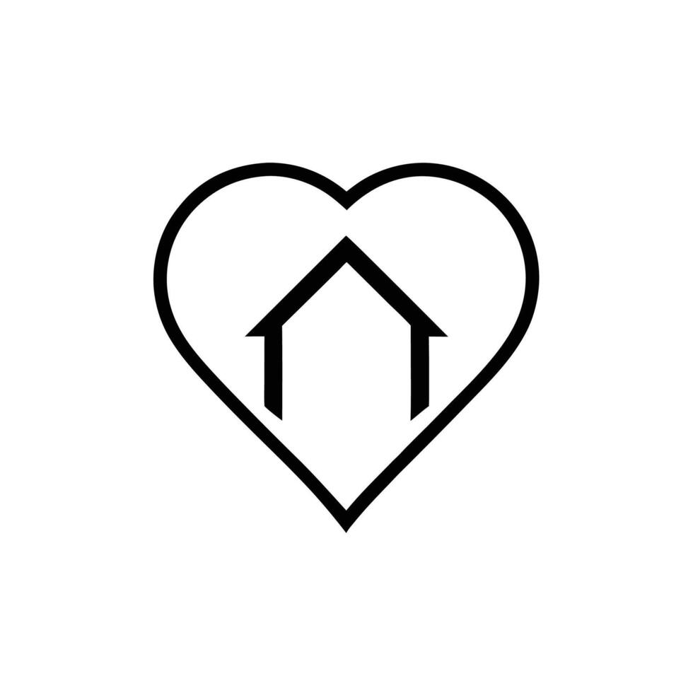 Minimalist icon, heart shape, house silhouette, black and white, clean lines, simple design, love home concep vector