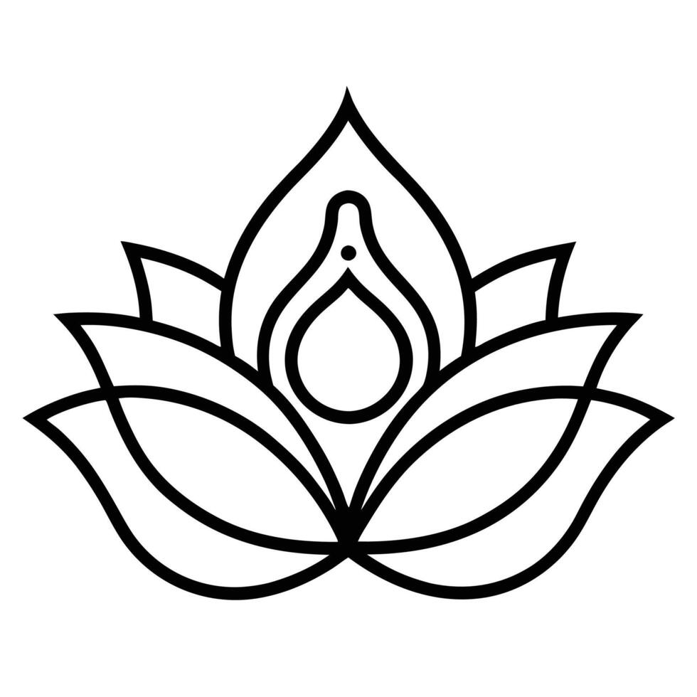 Minimalist lotus flower, black and white line art, symmetrical design, spiritual symbol, zen artwork, simple elegant drawing vector