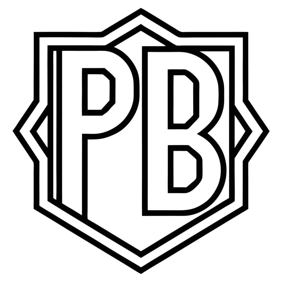 Logo design, monogram PB, shield shape, geometric, bold lines, black and white, minimalist vector