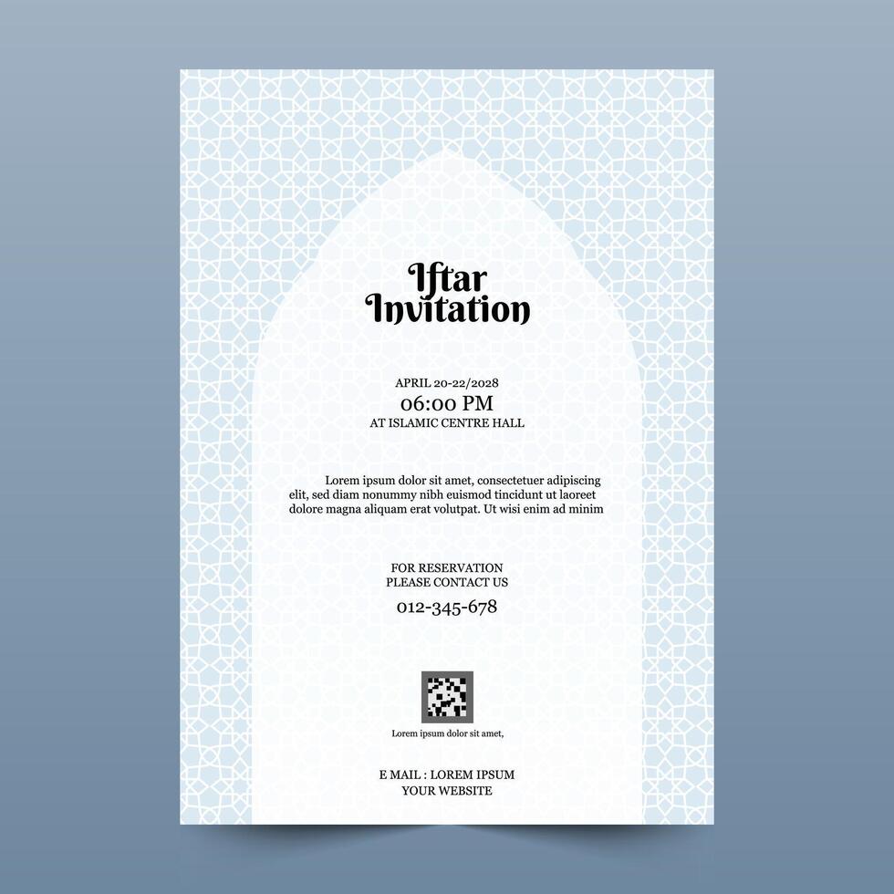 Ramadan iftar invitation template with beautiful pattern design and Ramadan decoration. minimal design vector