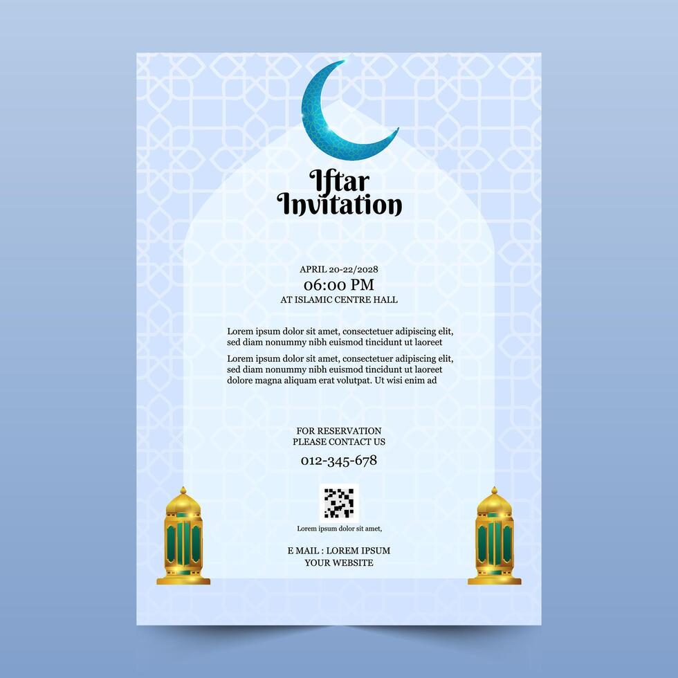 Ramadan iftar invitation template with beautiful pattern design and decoration vector
