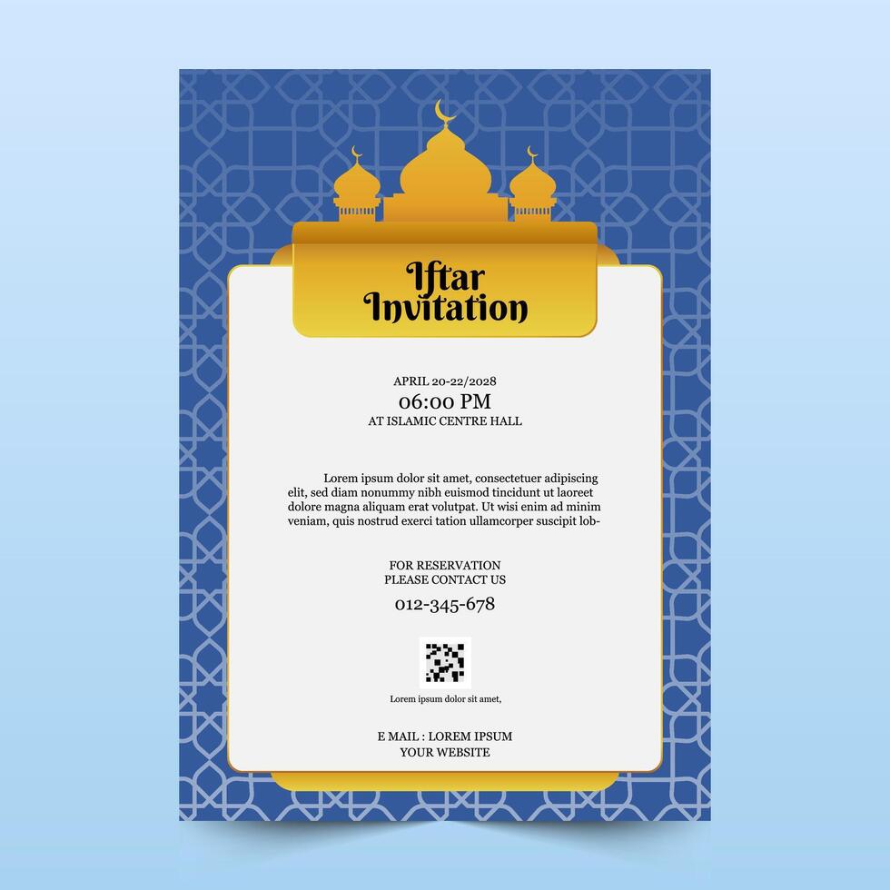 Ramadan iftar invitation template with beautiful pattern design and Ramadan decoration. modern template vector