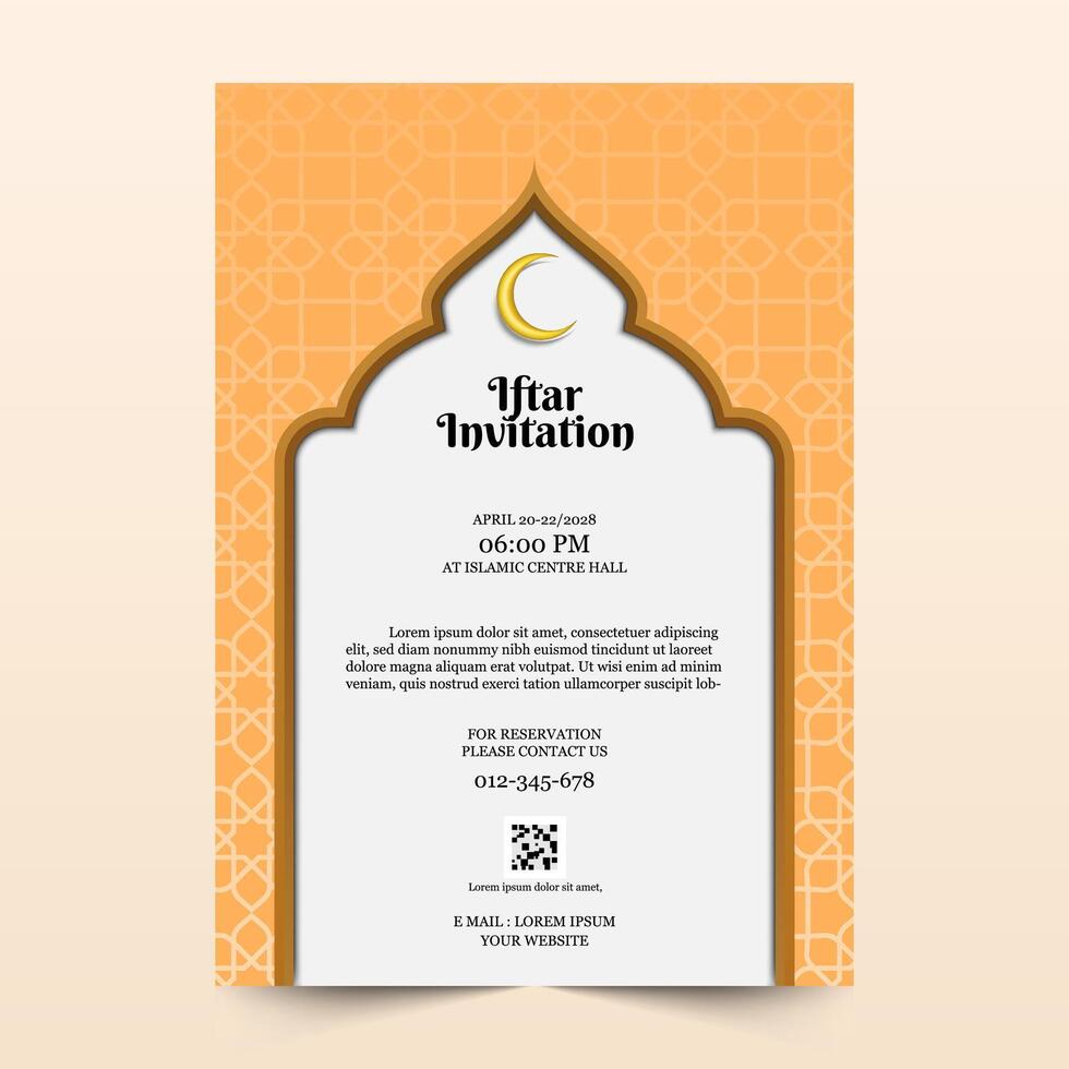 Ramadan iftar invitation template with beautiful pattern design and Ramadan decoration. minimal design template vector
