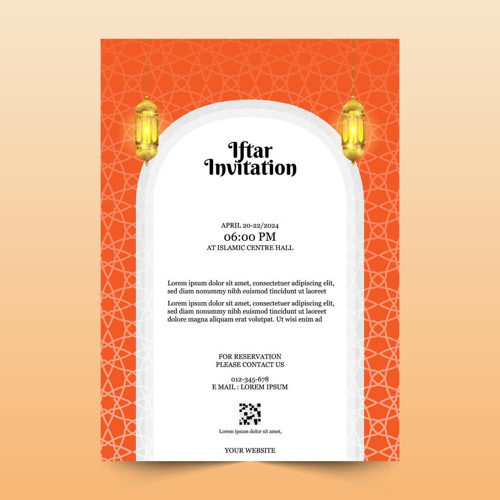 Ramadan iftar invitation template with beautiful pattern design and Ramadan decoration with lantern vector