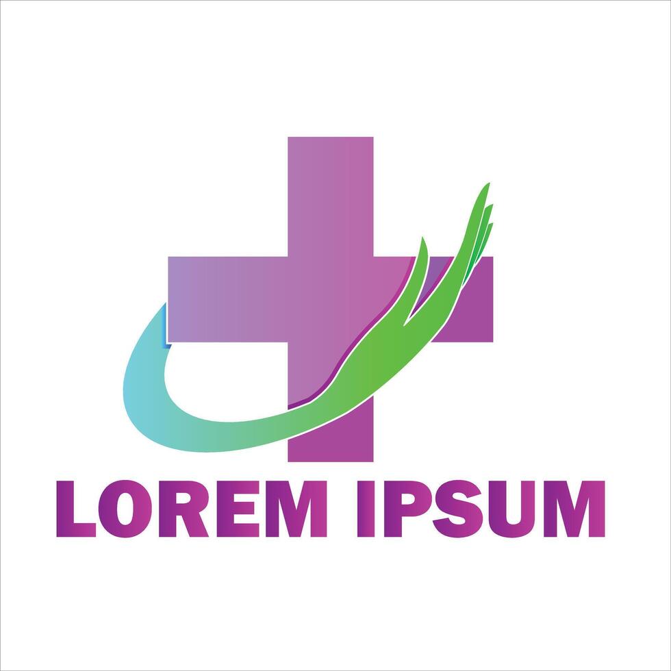 The medical logo is shaped like a plus sign with a semicircle of hands cupping it vector