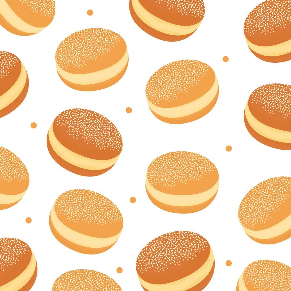 The Bomboloni Donut Pattern features a seamless gold donut design with sprinkles, perfect for packaging, wallpaper or creative branding materials vector
