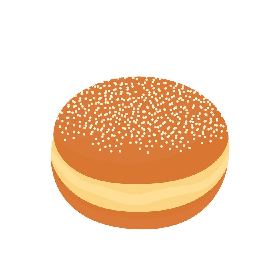 Golden Bomboloni illustration with soft texture, toppings and cream filling suitable for bakery promotions, dessert packaging or food design concepts vector