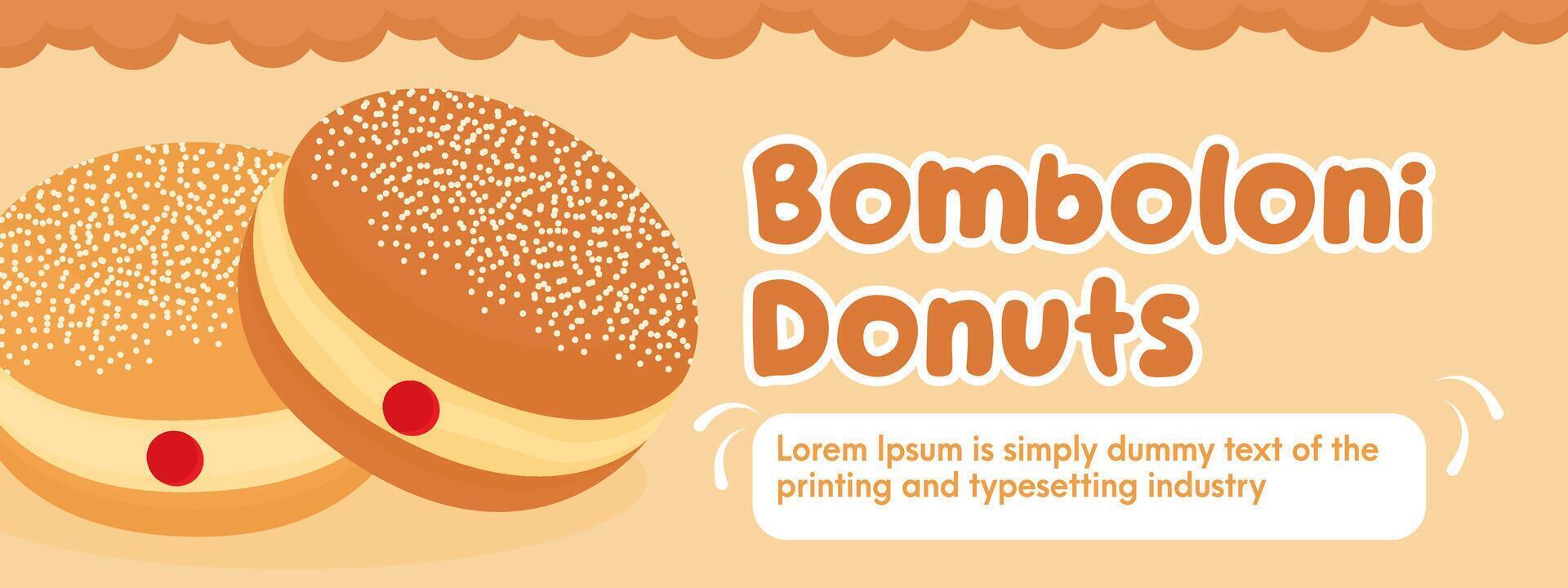 Bomboloni Donuts Banner features vibrant donuts with sprinkles, creamy filling, and playful text, perfect for promotions or menu boards vector