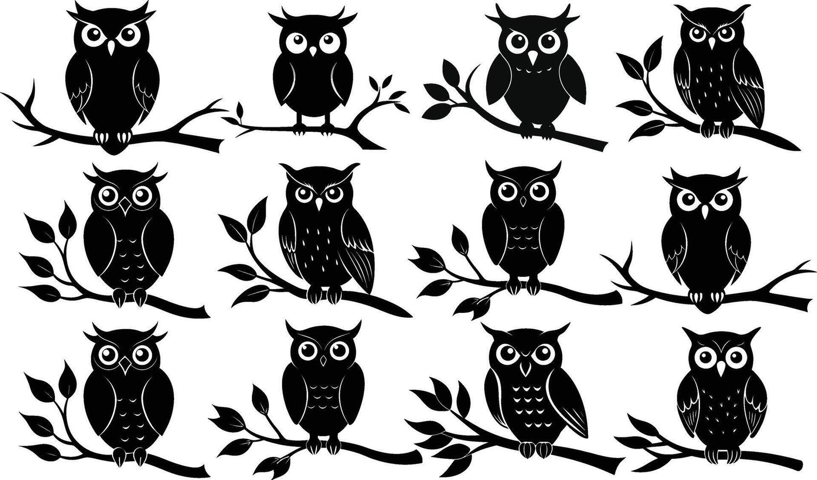 Set of Owl black silhouette illustration design vector