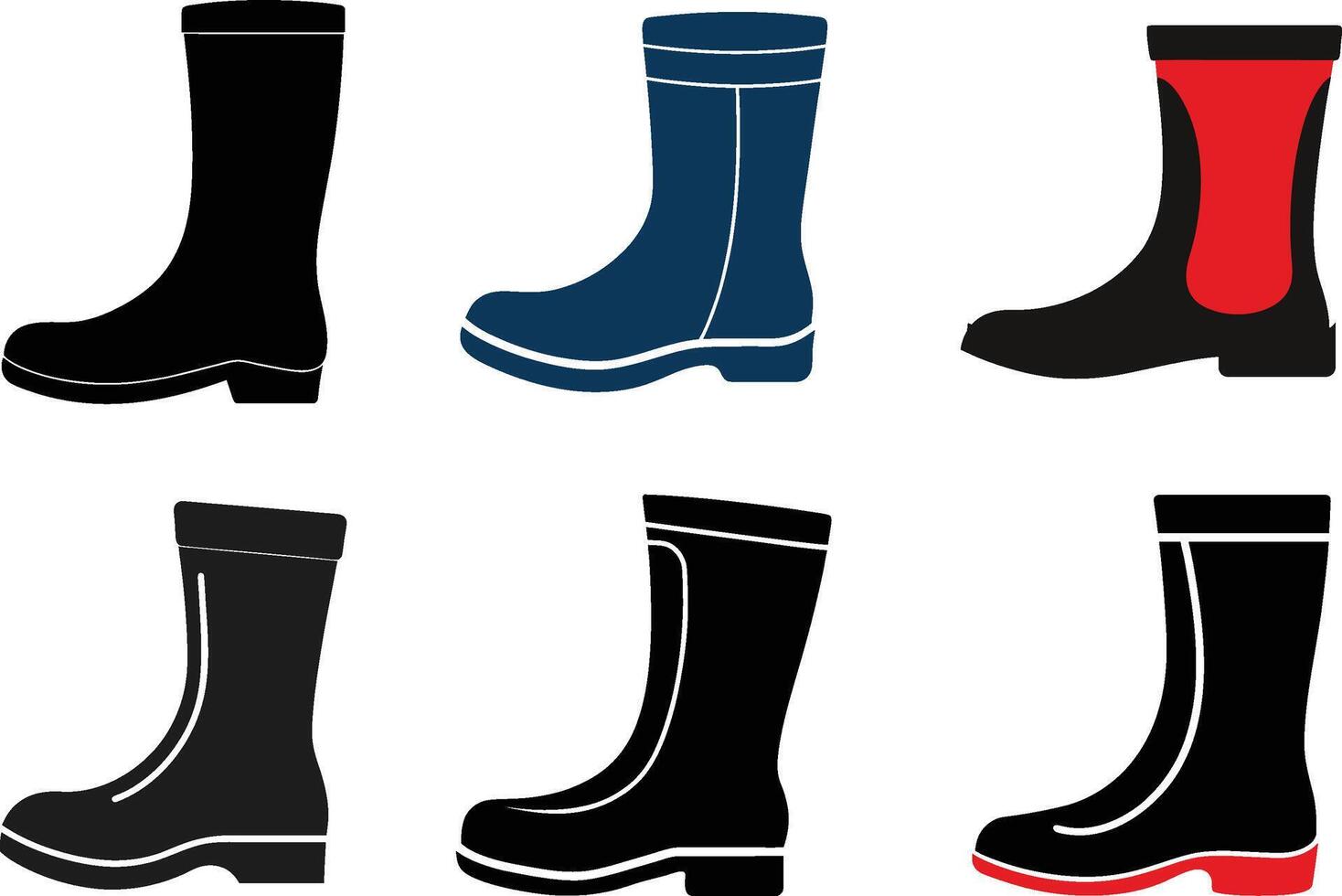 Set of Rubber Rain Boot Silhouette Illustration Design vector