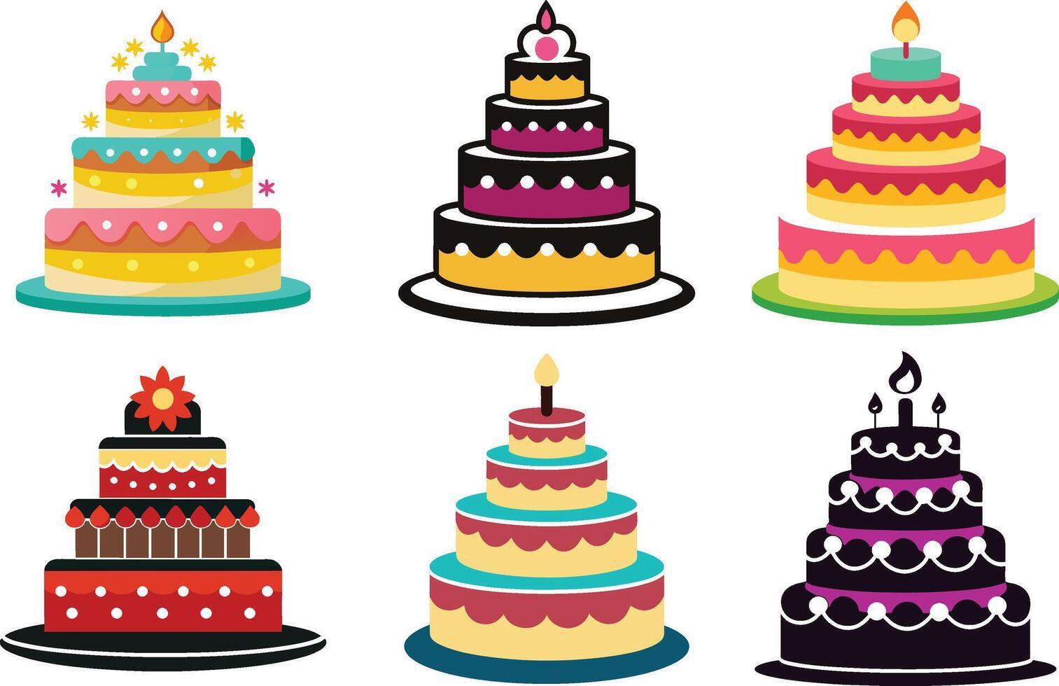 Set of Layered Birthday Cake Silhouette Artwork vector
