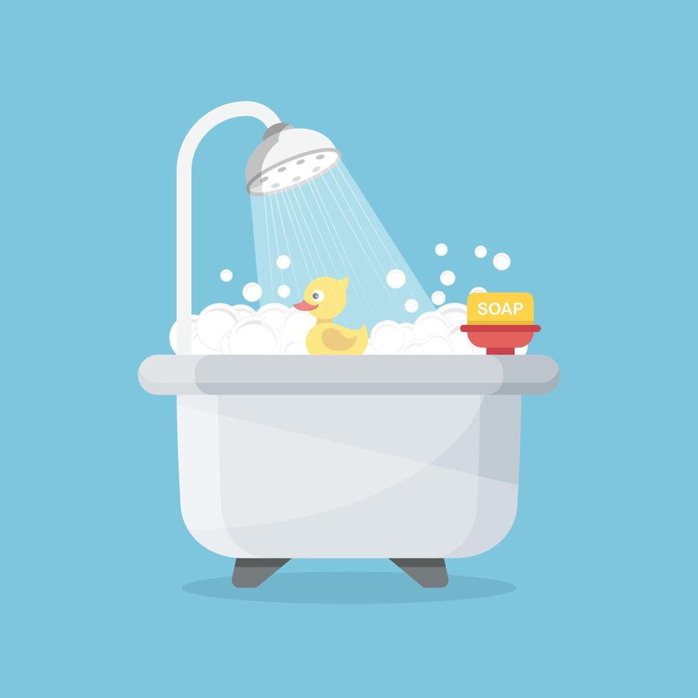 A cartoon bathtub with a rubber duck in it vector