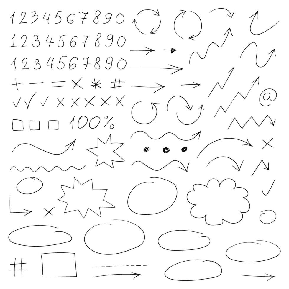 A set of doodles with arrows and numbers vector