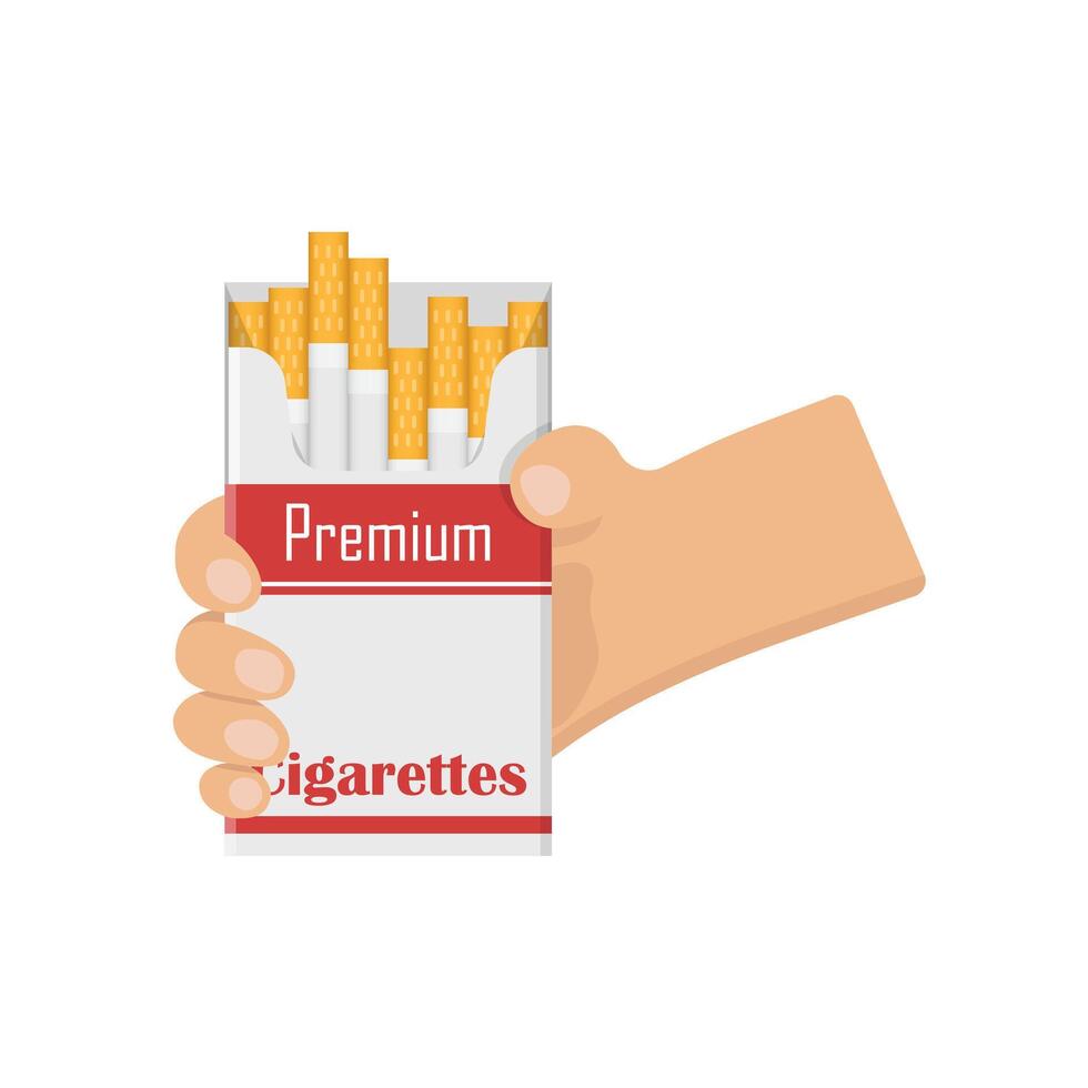 Hand holding cigarettes in a pack vector