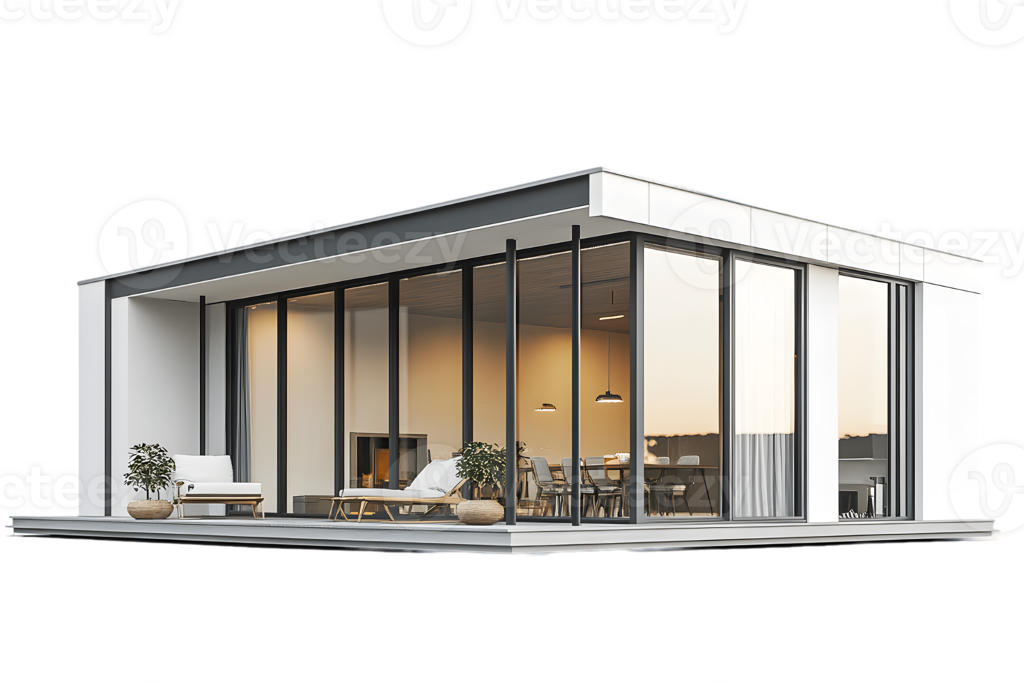 Modern White House with Glass Walls and Open Patio png