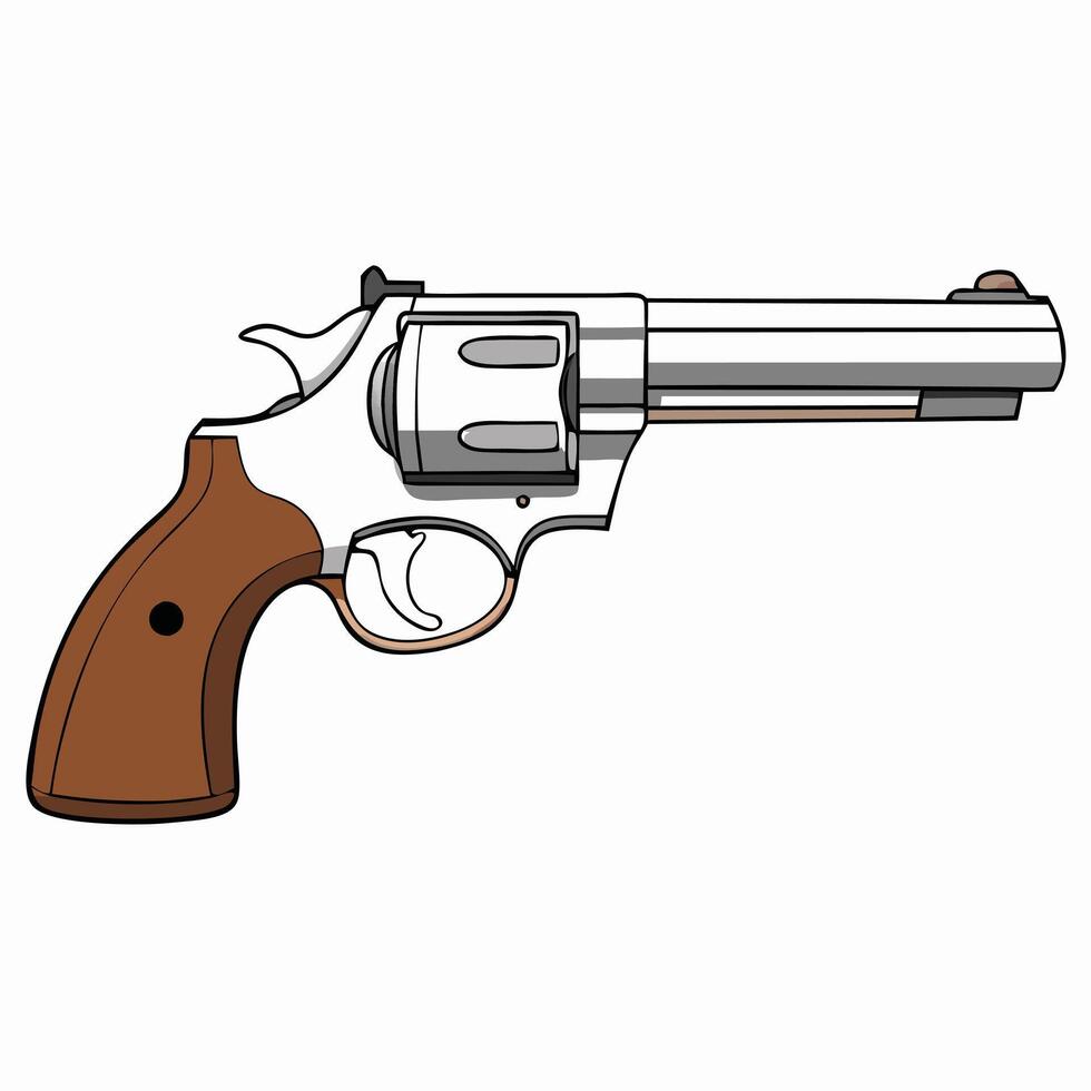 A revolver with a brown grip and a white background vector
