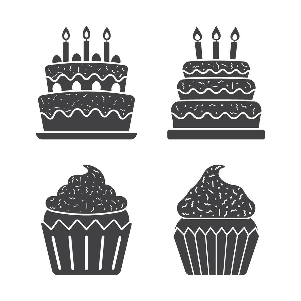 Four different types of cake icons on a white background vector