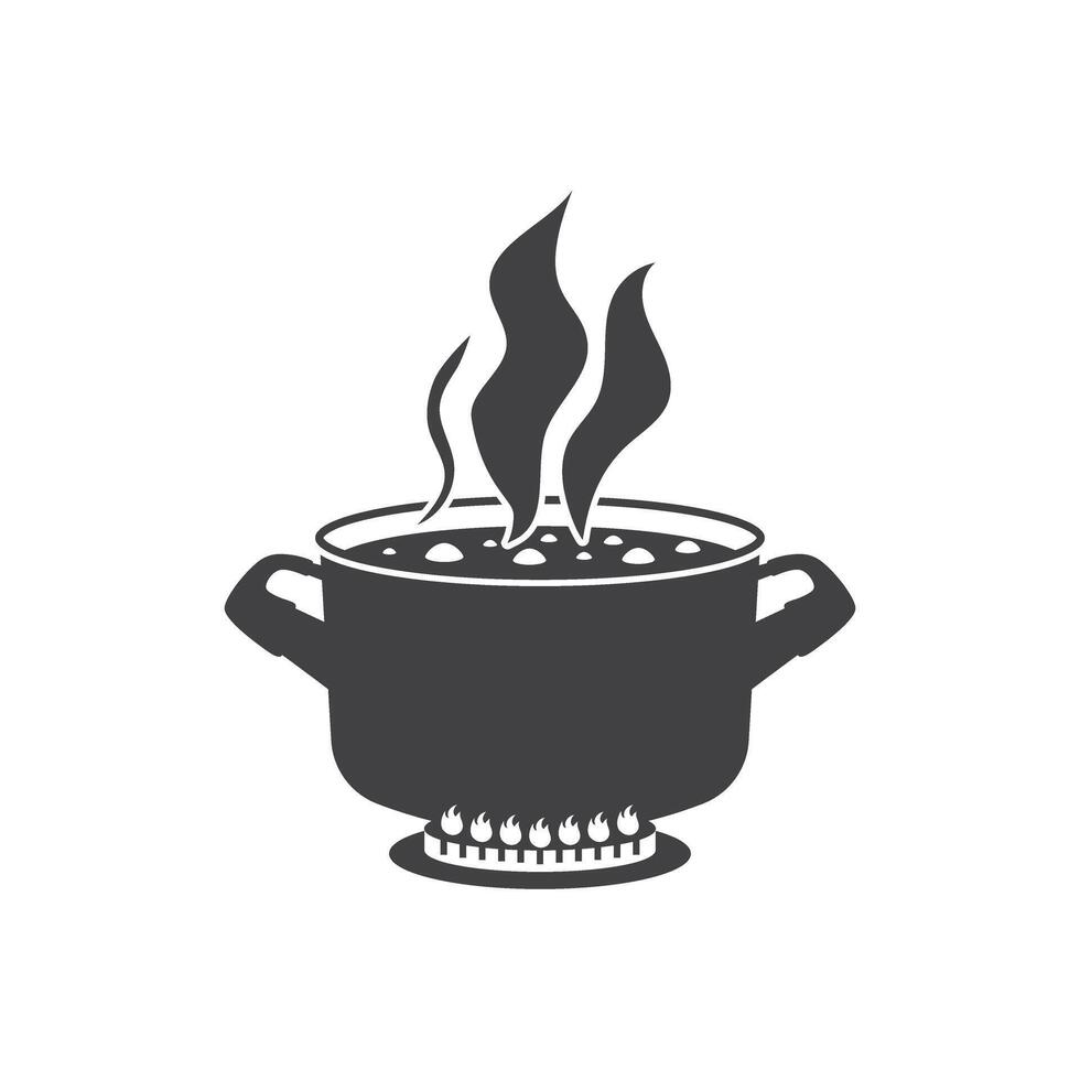 A black and white illustration of a pot of soup vector