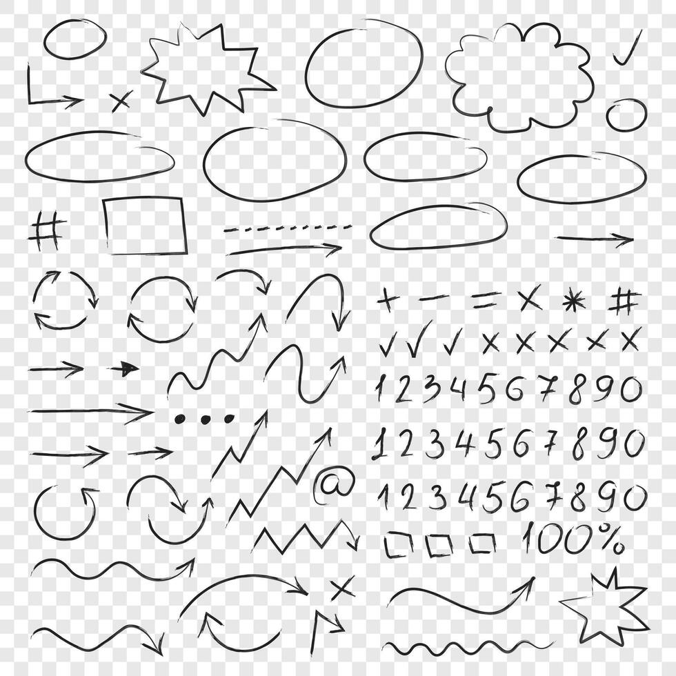 A set of various hand drawn scribbles and arrows vector