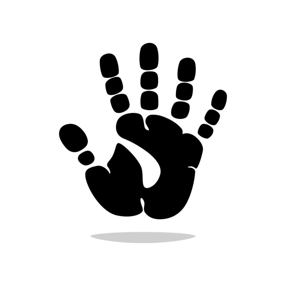 Black handprint isolated on white background. vector