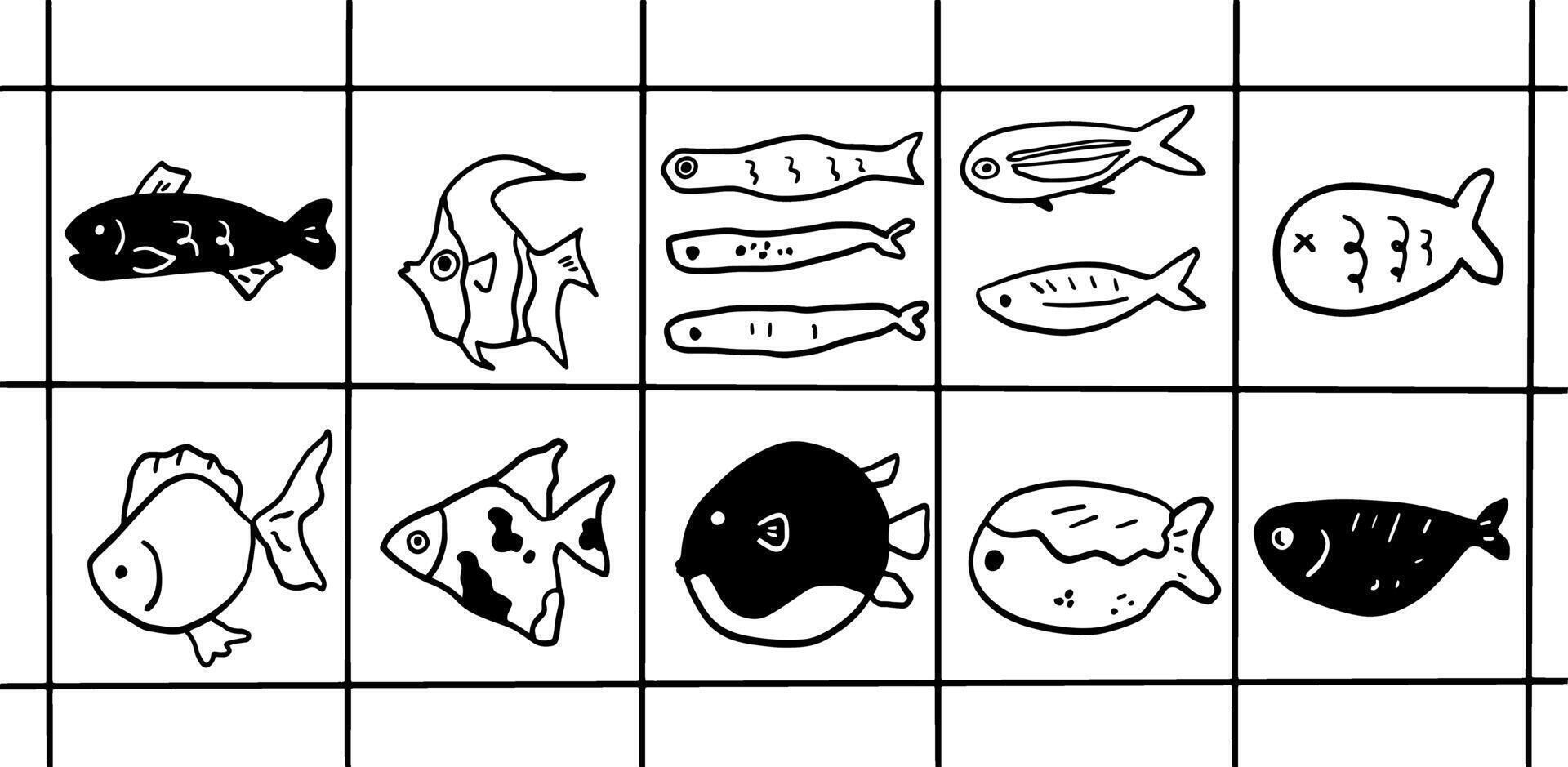 Whimsical Fish Doodle Set Modern Monochrome Digital Art vector