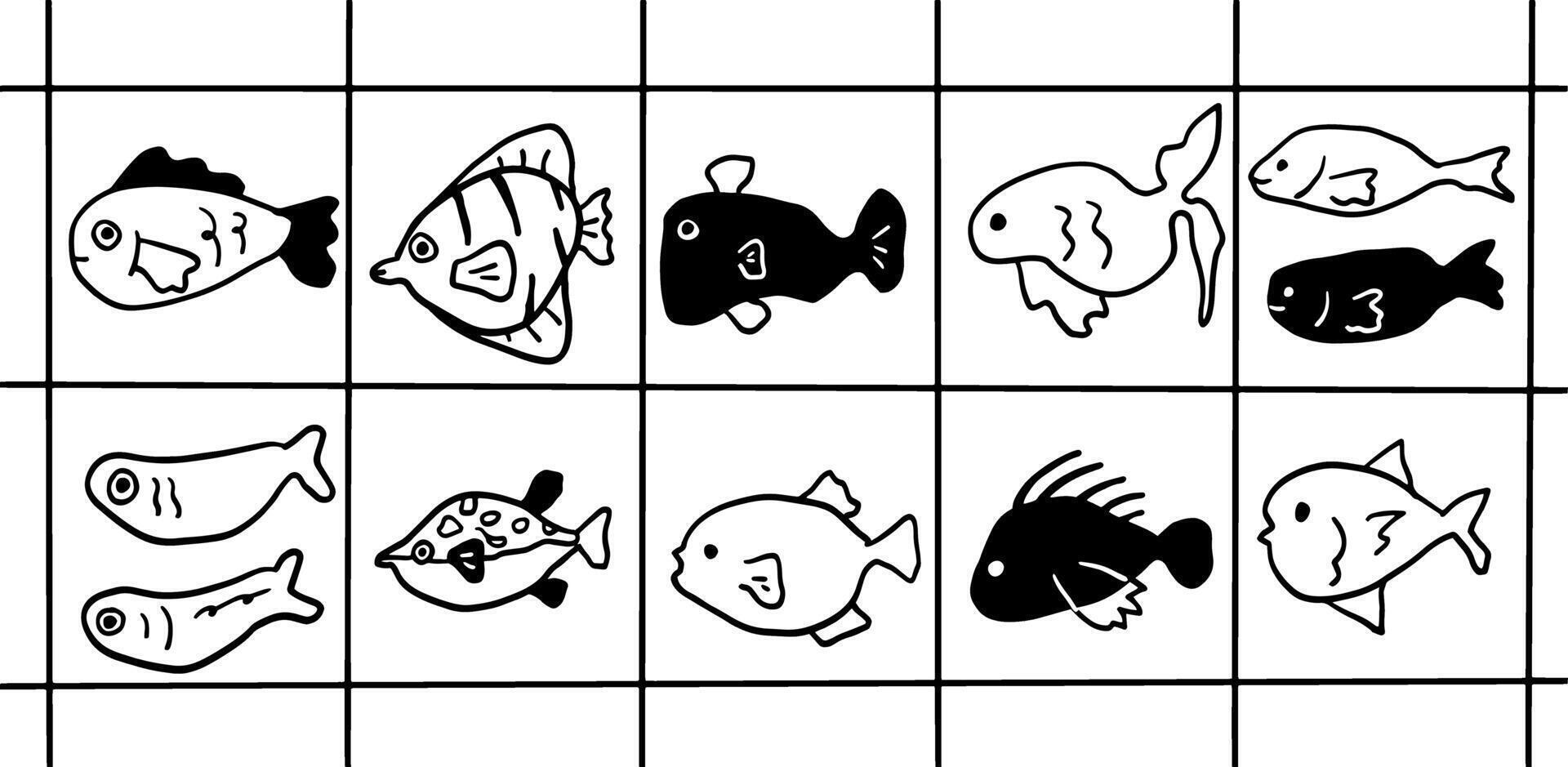 Underwater Elegance Minimalist Black and White Fish Illustrations vector