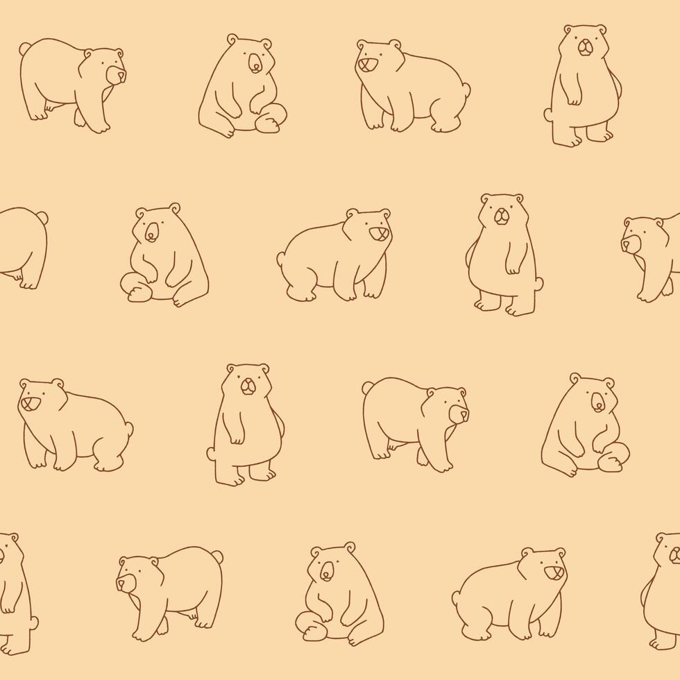 Outline Collection of Bear Seamless Pattern illustration for Print, Wallpaper, Decoration. vector