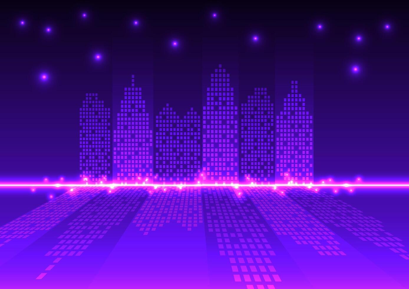 Digital technology city background. City town company cyberpunk concept. Design for office, city, town, company, connection, telecoms, digital, internet, online, network, retro, 90s. vector