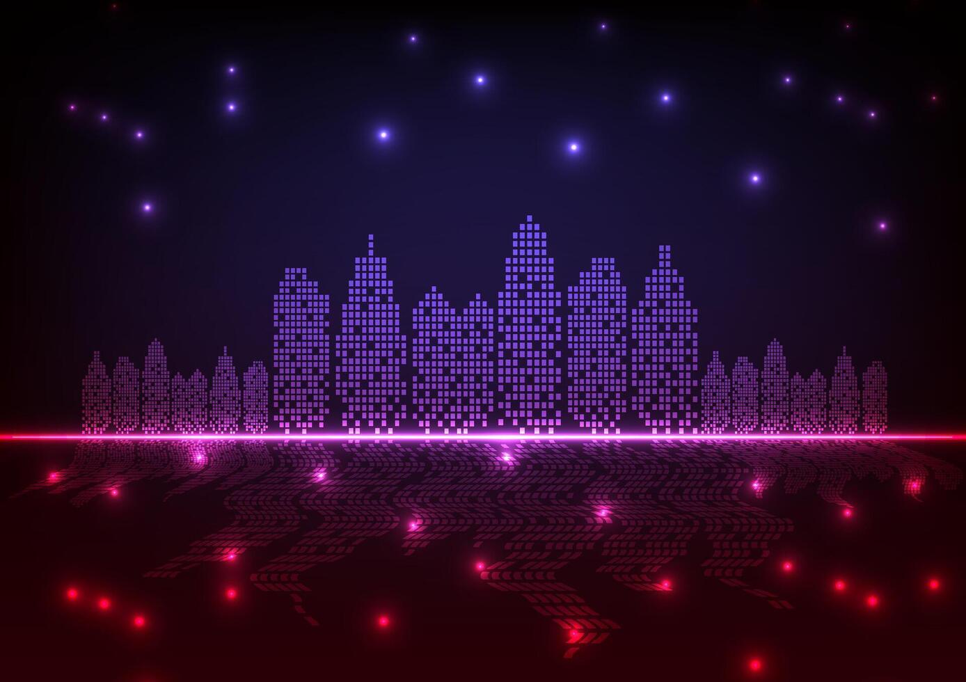 Digital technology city background. City town company concept. Design for office, city, town, company, connection, telecoms, digital, internet, online, cyberpunk, retro, 90s. vector