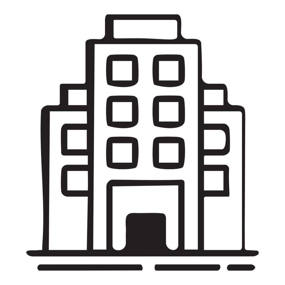 Building Icon Minimalist Design Black and White Line Drawing Geometric Shapes Urban Architecture Skyscraper Office City Symbol Modern Illustration vector