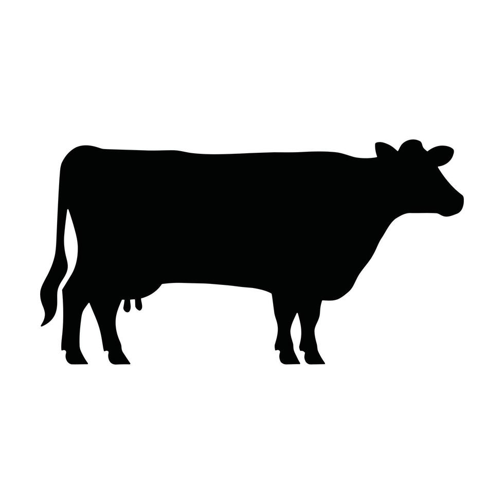 Black Silhouette Cow Farm Animal Side View Simplified Shape Minimalist Graphic Design Art Agricultural Icon Bovine Outline Clean Lines vector
