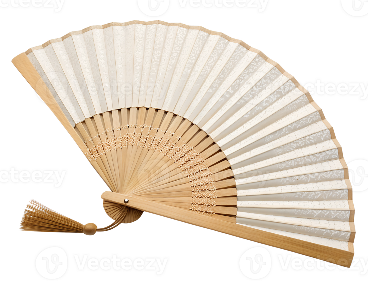 Bamboo hand fan with sturdy wooden handle, rustic style png