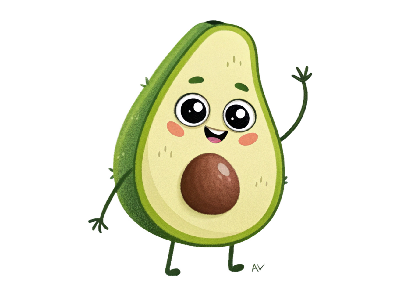An avocado character waving with its hands up png