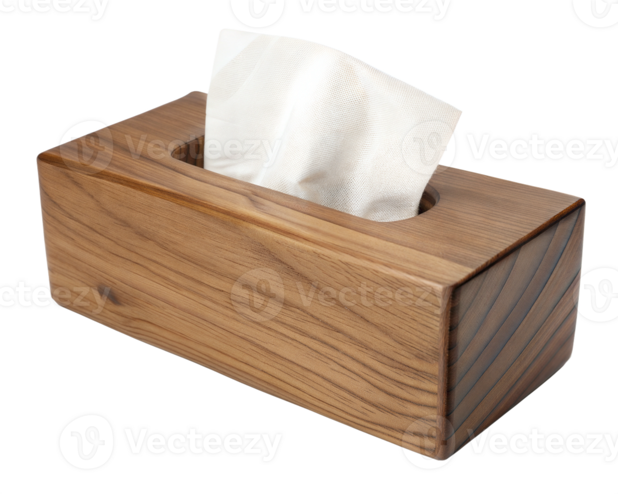 Wooden tissue box with tissue paper, rustic design png
