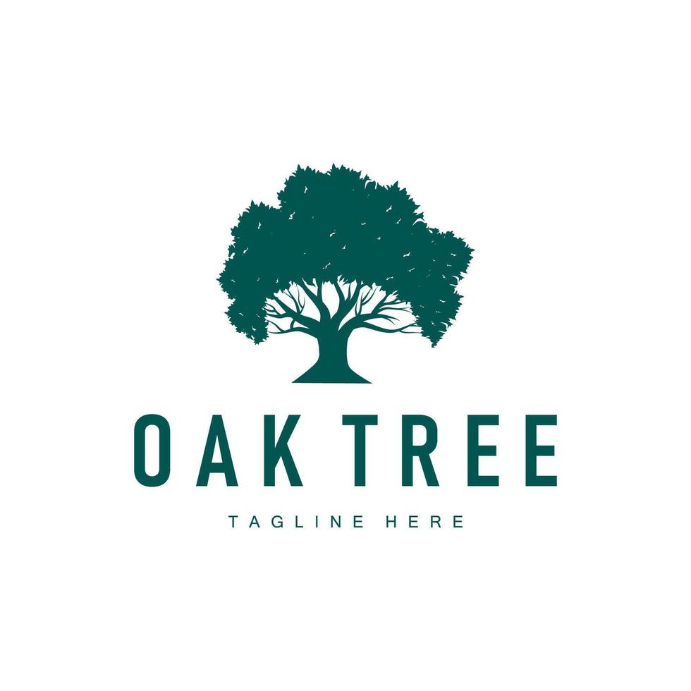 oak logo design simple illustration of oak tree and leaf simple with black silhouette concept plant template symbol vector