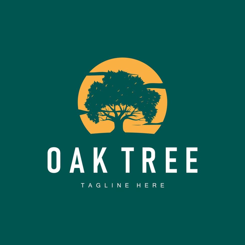 oak logo design simple illustration tree and oak leaf simple with black silhouette concept plant template symbol vector
