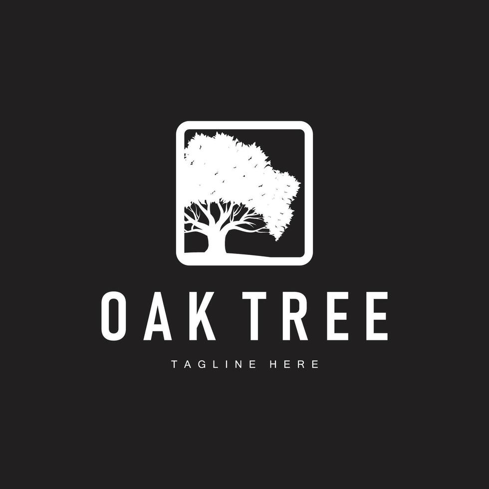oak logo simple illustration of oak tree and oak leaf simple with black silhouette concept plant template symbol vector