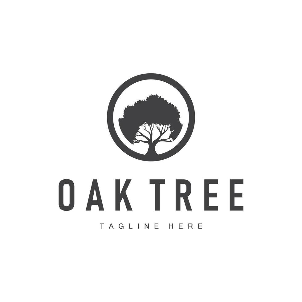 oak logo design oak tree and oak leaf simple with black silhouette concept plant template symbol vector