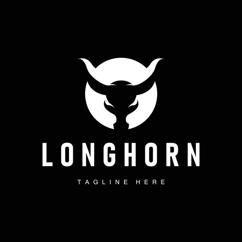 longhorn logo design with black silhouette icon template vector