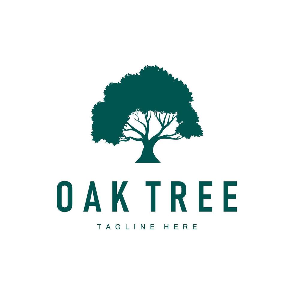 oak logo design of oak tree and oak leaf simple with black silhouette concept plant template symbol vector