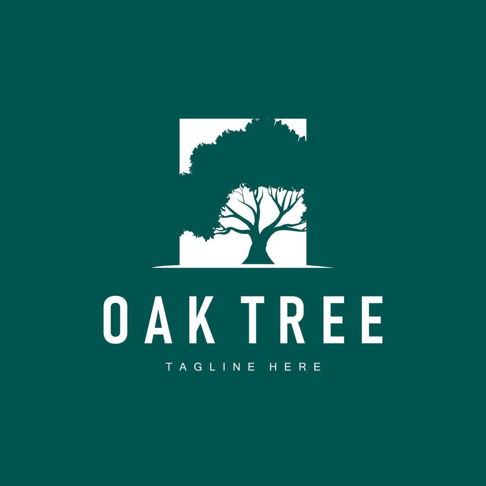 oak logo design illustration of oak tree and oak leaf simple with black silhouette concept plant template symbol vector