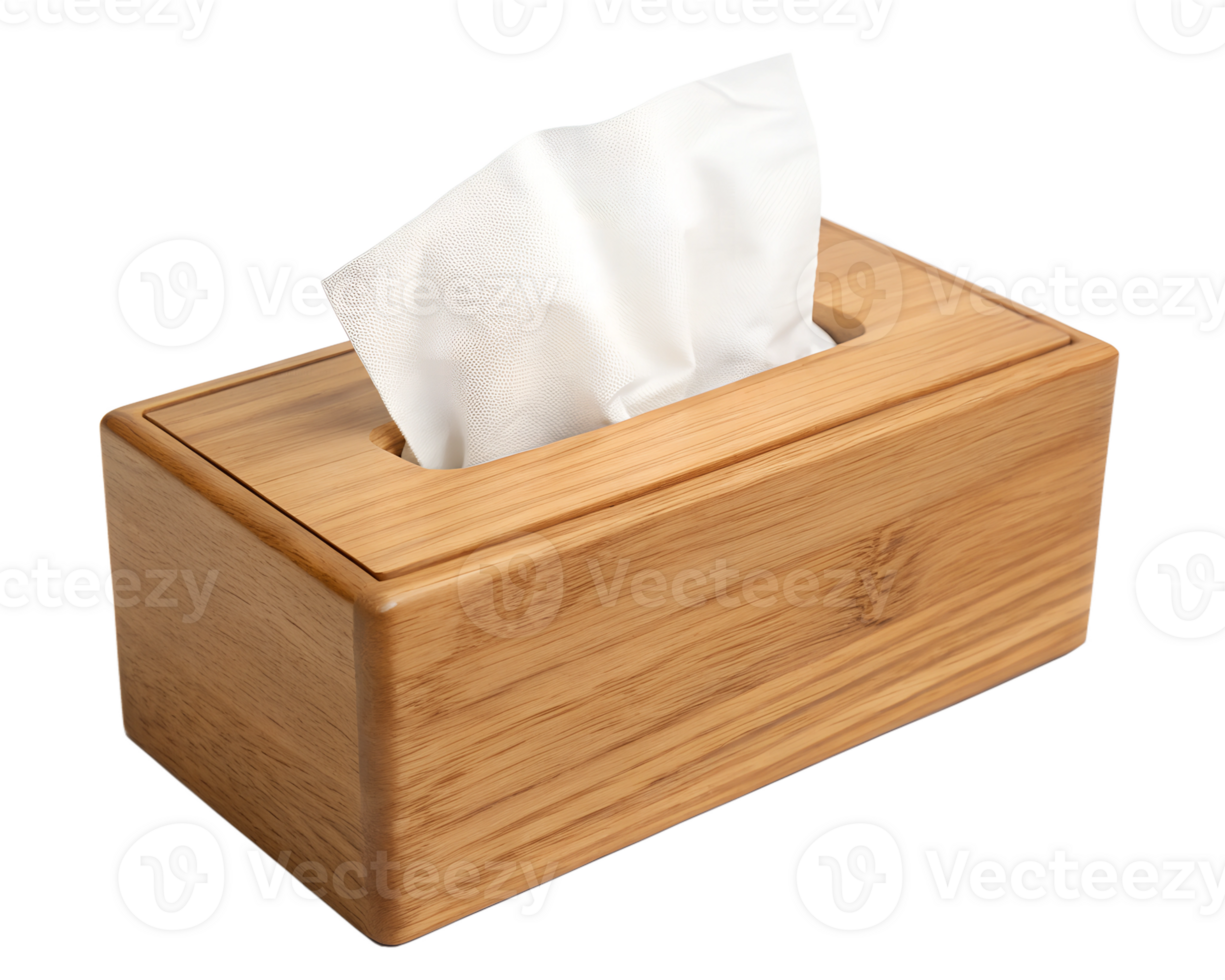 Wooden Tissue Box with Tissue Paper, Classic Home Decor, on transparent background png