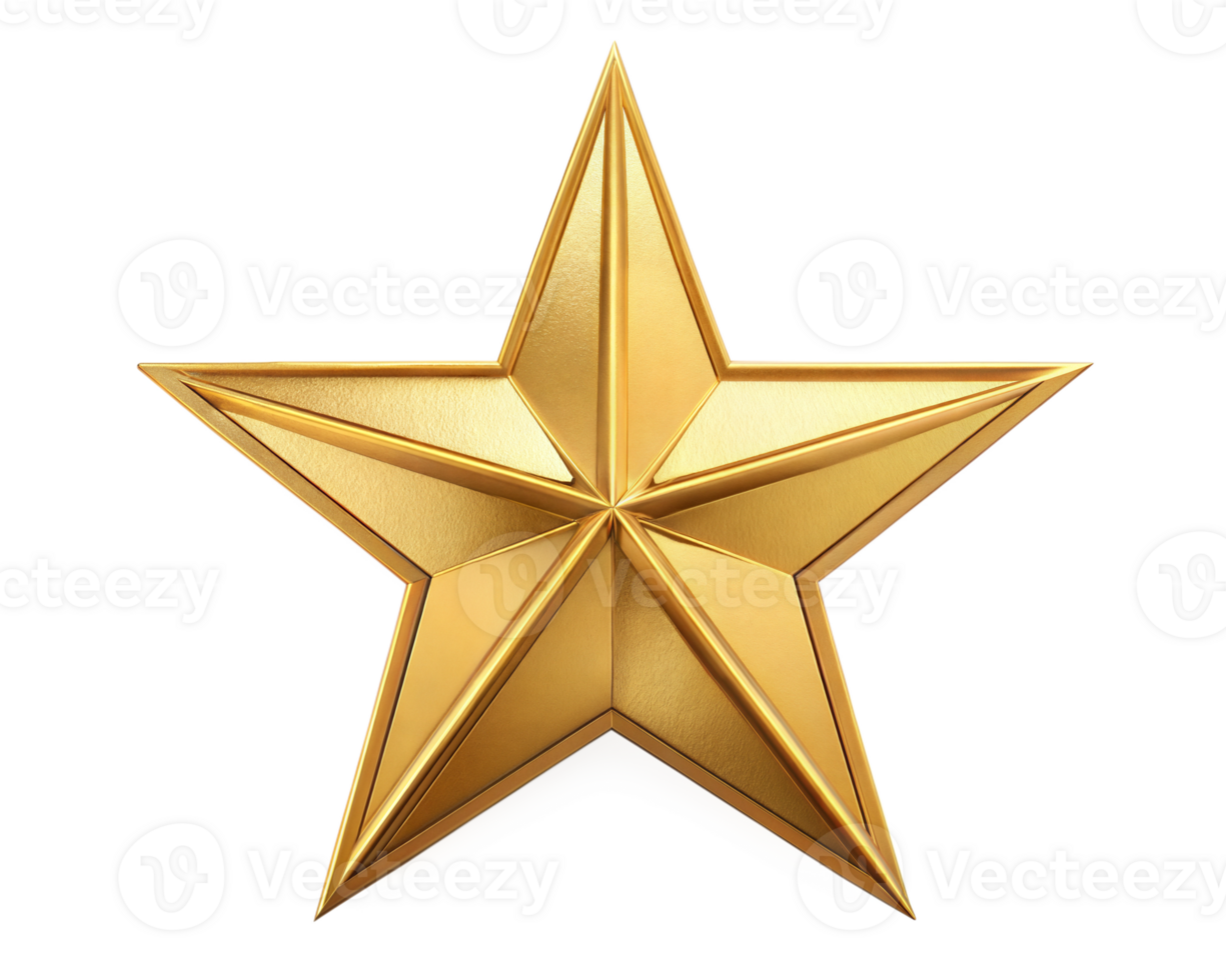 Shining golden star on transparent background, decorative symbol png