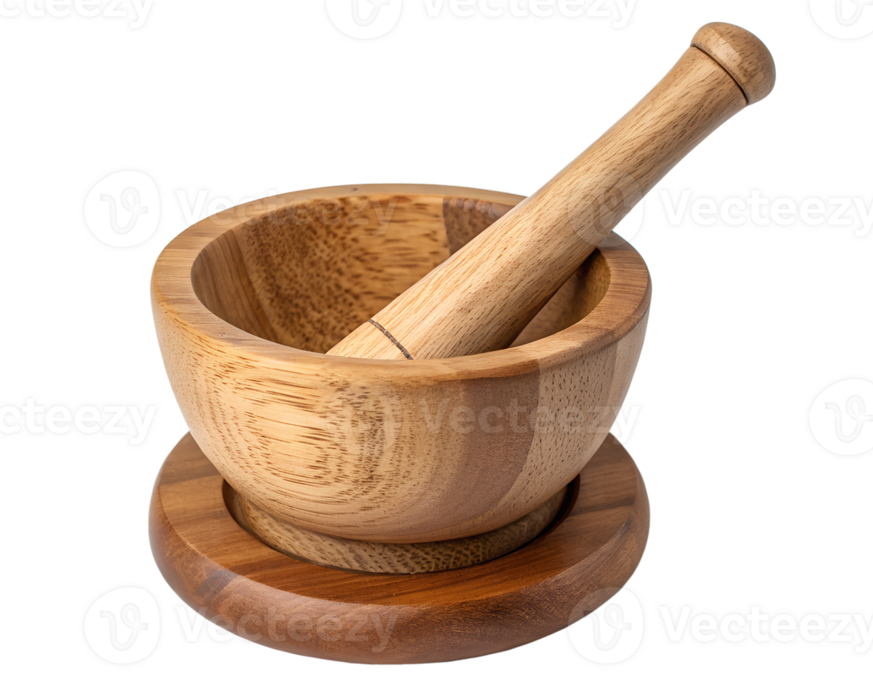 Wooden mortar with a matching pestle on transparent background png