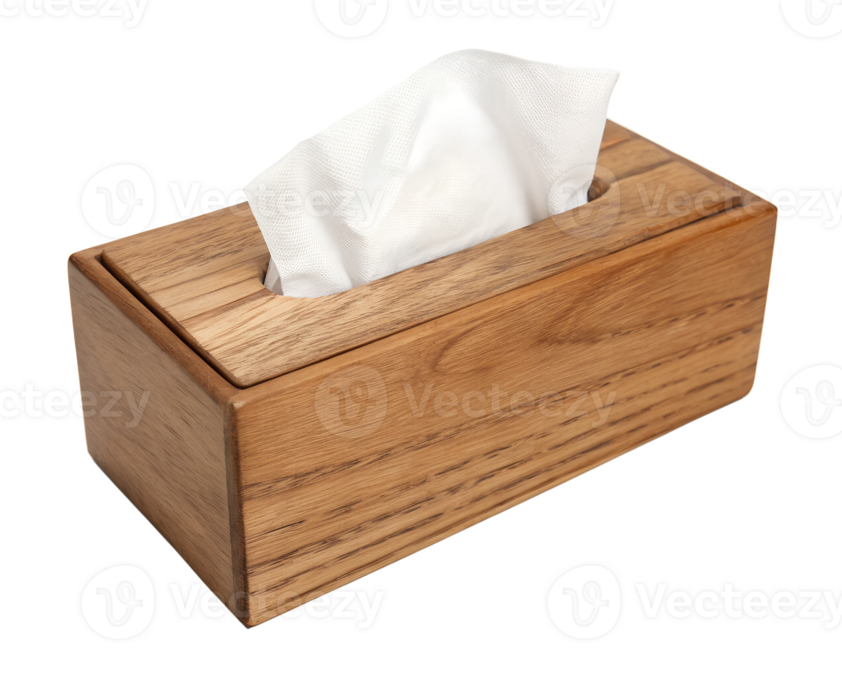 Wooden Tissue Box with Tissue Paper, Elegant Home Accessories, cut out png