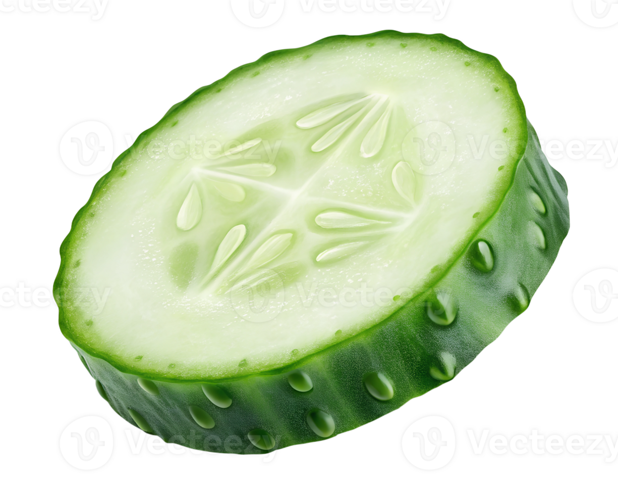 Green cucumber slice on transparent background, refreshing and crisp png