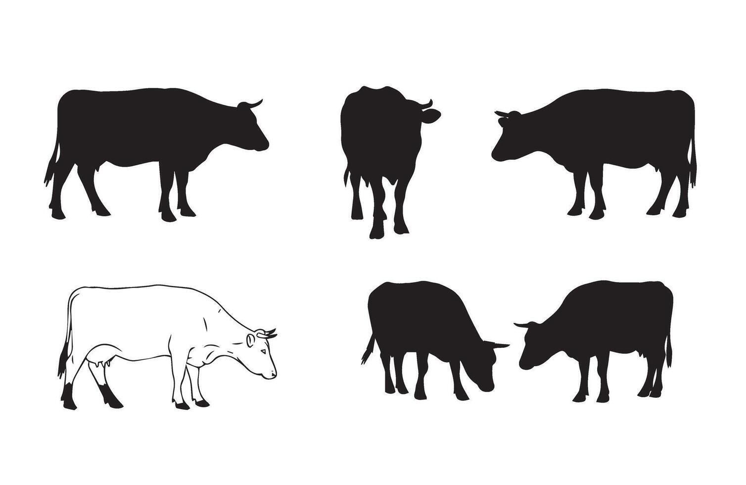 Cartoon farm cow collection with animated livestock poses vector