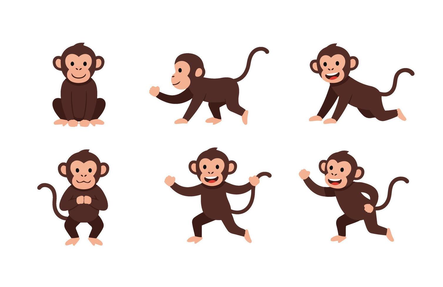 Cute Monkey Happy Baby Monkey Cartoon Collection Set vector