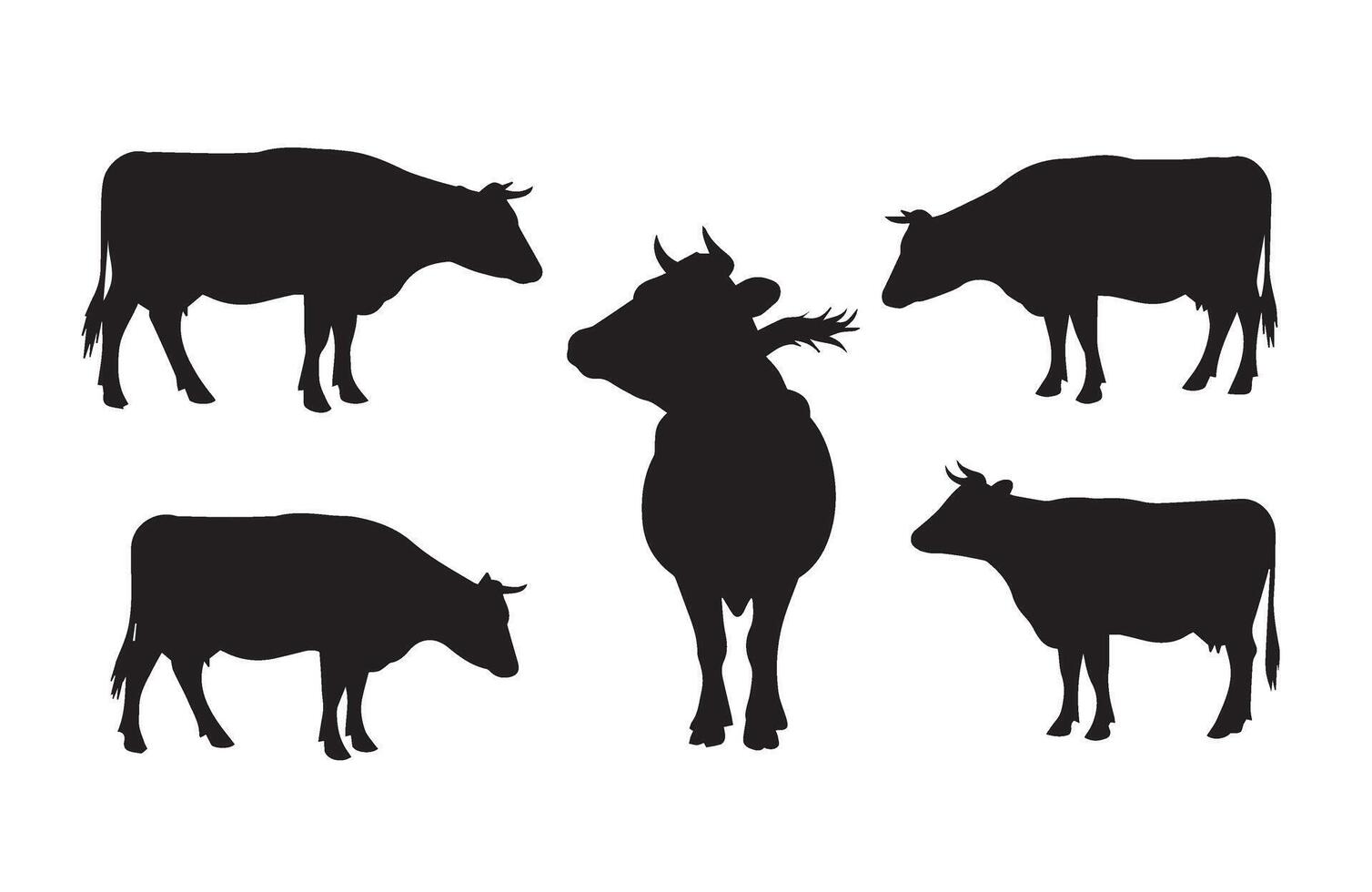 Brown dairy cows set illustrations in a neat composition vector