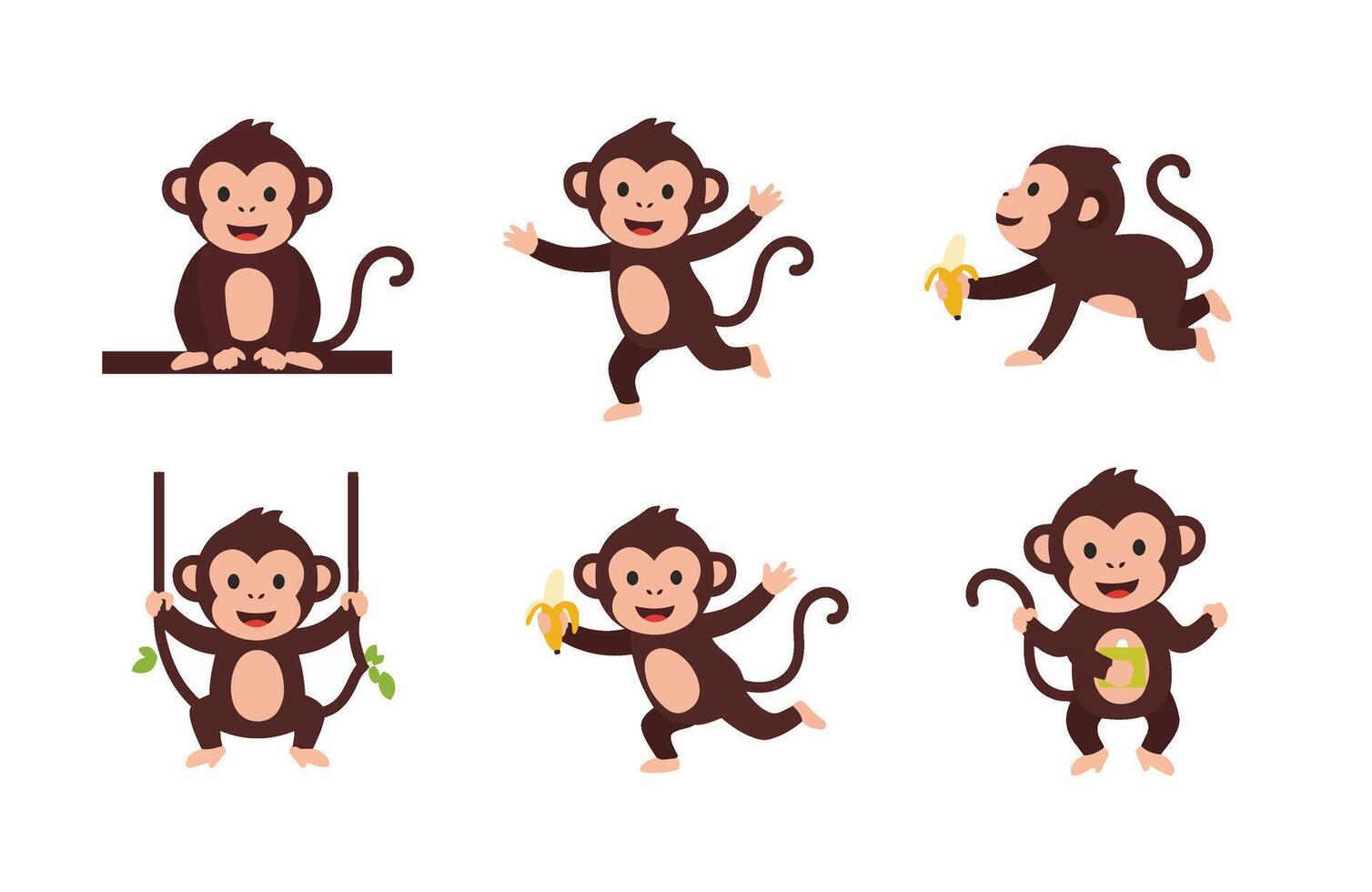 Cute Monkey Collection Happy Baby Monkey Cartoon Art vector